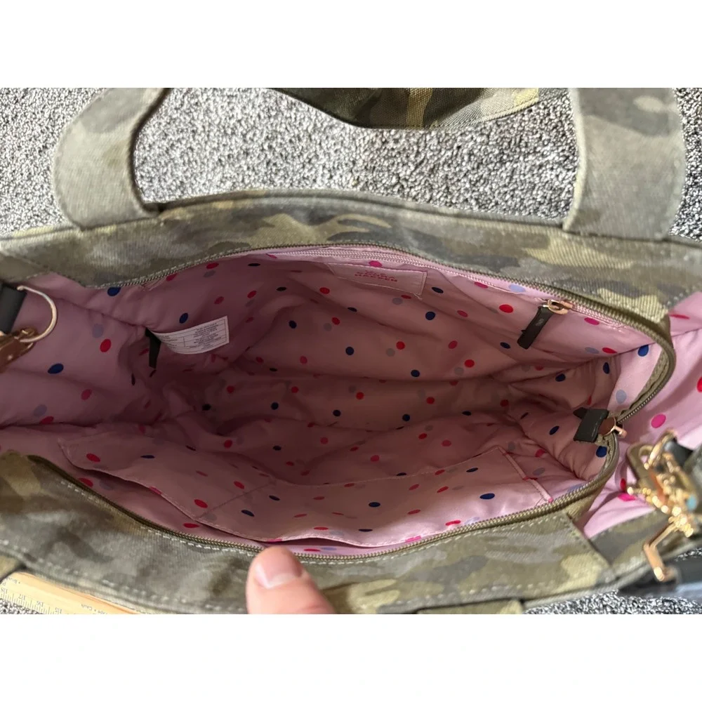 Stoney Clover Lane Camo Canvas Tote Bag Crossbody Stripe Pink Polka Dot Lining